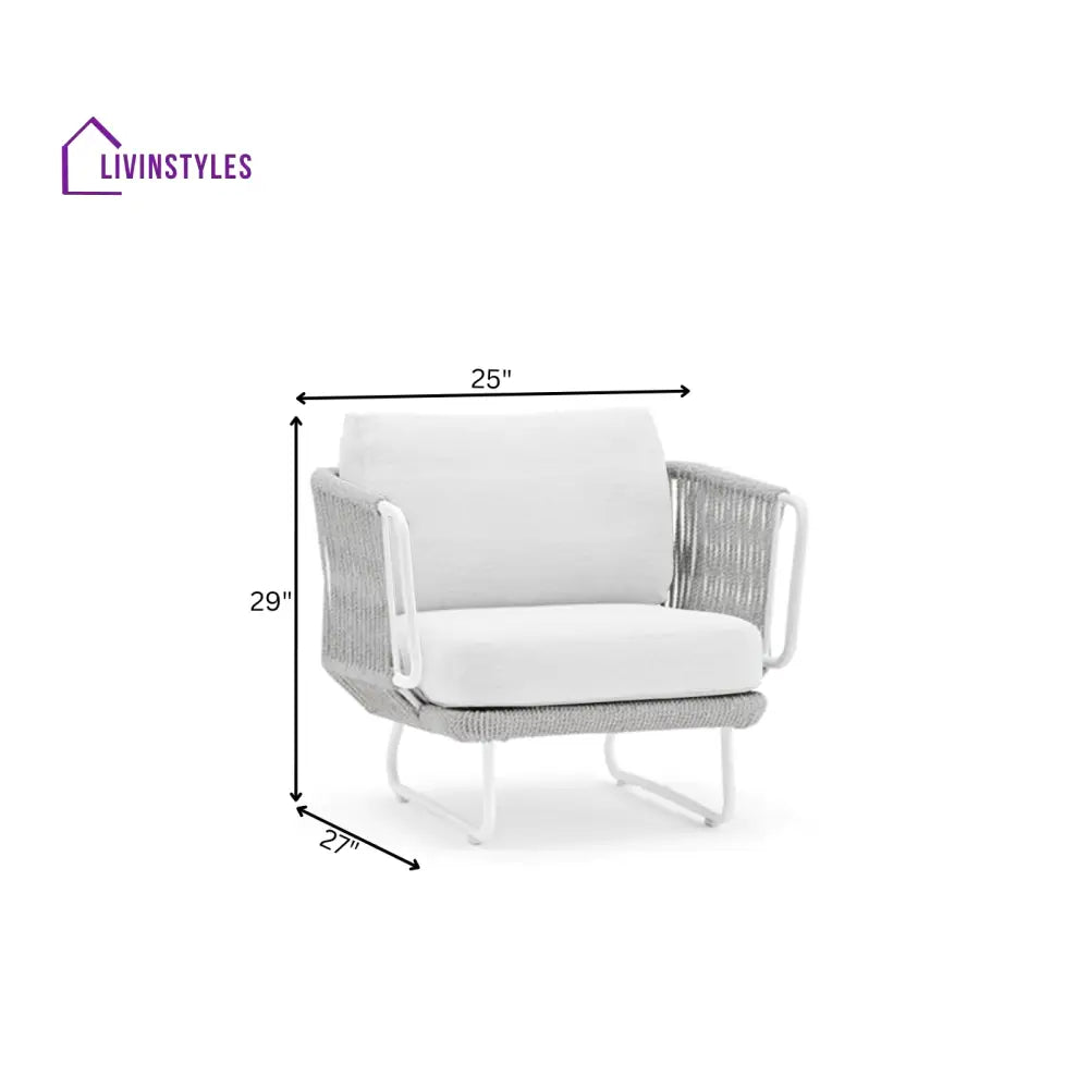 Astor Outdoor Garden Balcony Sofa Set 3 Seater 2 Single Seater and 1 Center Table Set Braid & Rope (Grey-Off White)