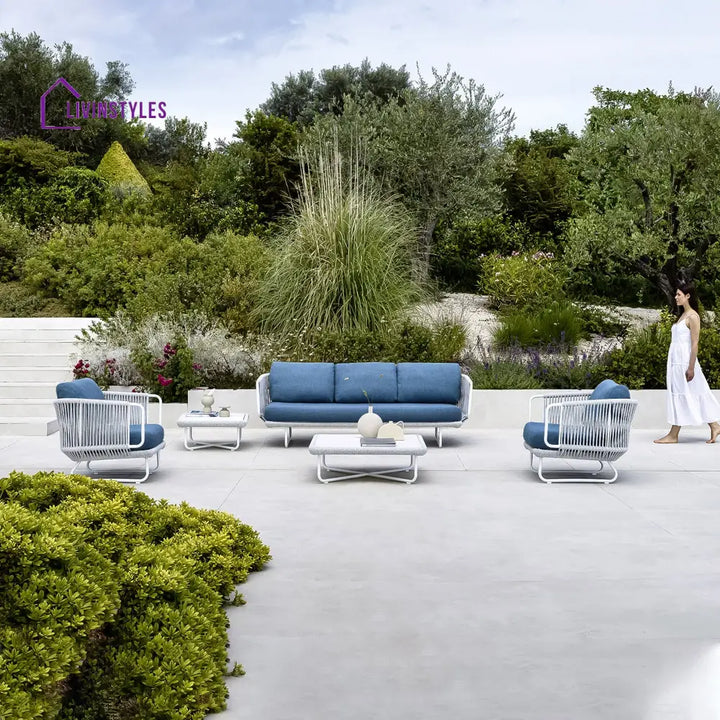 Astor Outdoor Garden Balcony Sofa Set 3 Seater 2 Single Seater and 1 Center Table Set Braid & Rope (Grey-Off White)