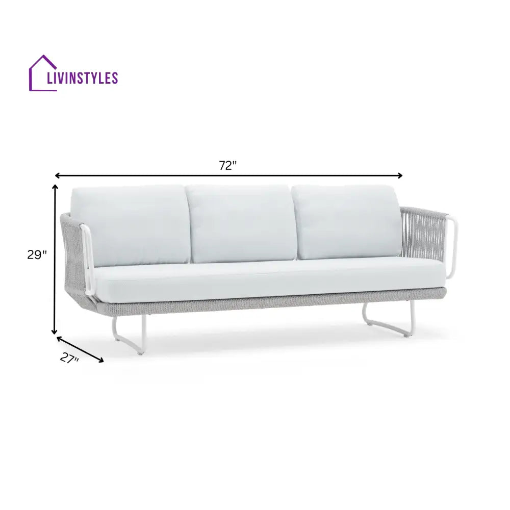 Astor Outdoor Garden Balcony Sofa Set 3 Seater 2 Single Seater and 1 Center Table Set Braid & Rope (Grey-Off White)