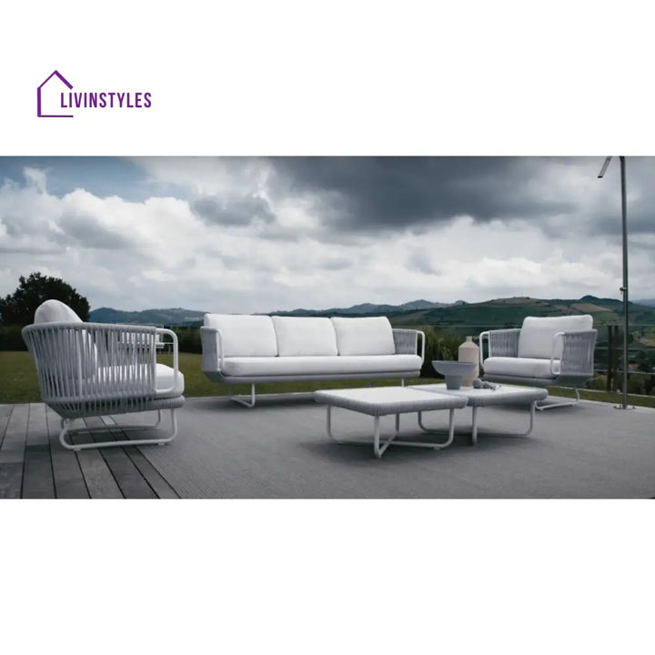 Astor Outdoor Garden Balcony Sofa Set 3 Seater 2 Single Seater and 1 Center Table Set Braid & Rope (Grey-Off White)