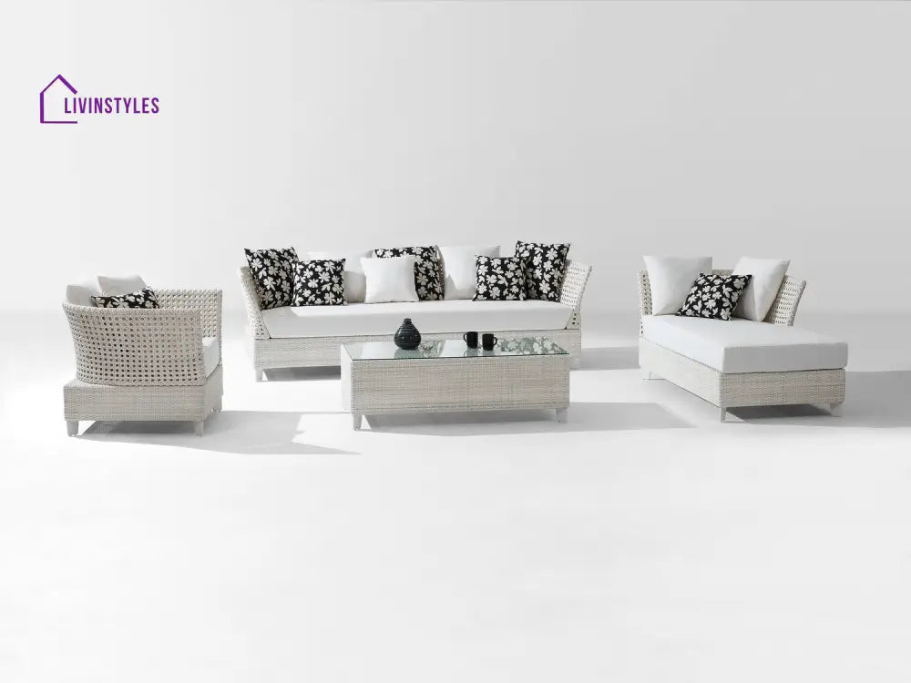 Astrol Outdoor Garden Balcony Sofa Set 3 Seater seater 1 Double Seater 1 Single Seater and 1 Center Table (White)