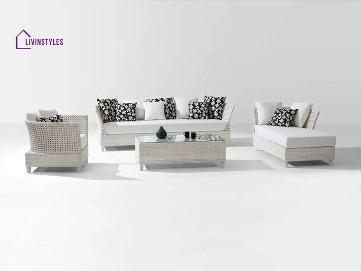 Astrol Outdoor Garden Balcony Sofa Set 3 Seater seater 1 Double Seater 1 Single Seater and 1 Center Table (White)