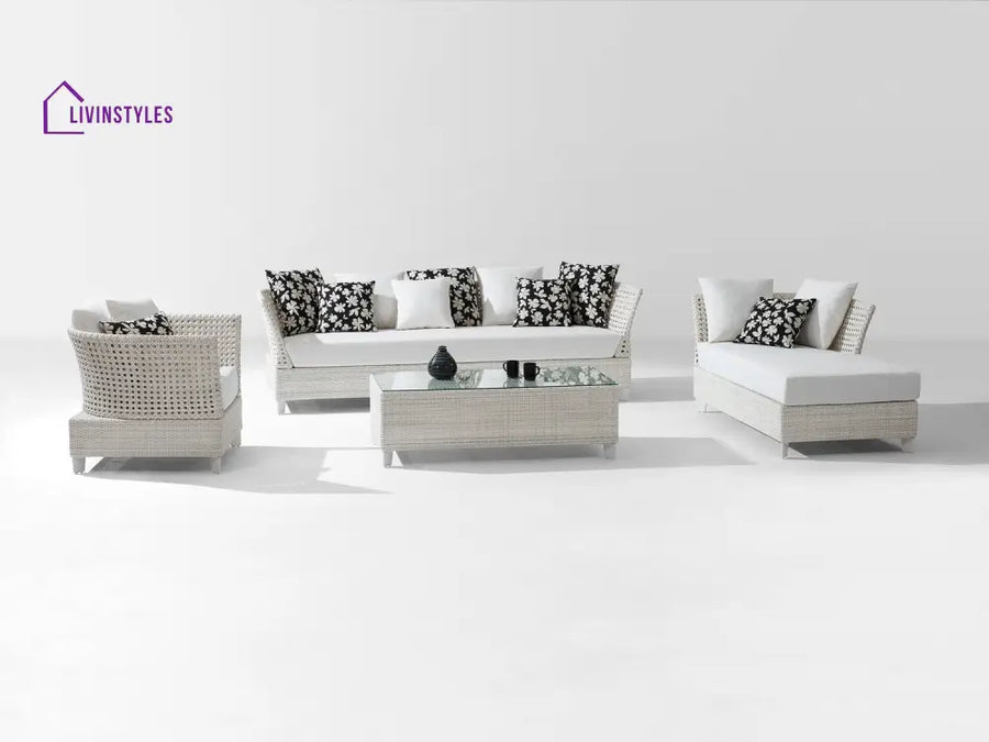 Astrol Outdoor Garden Balcony Sofa Set 3 Seater seater 1 Double Seater 1 Single Seater and 1 Center Table (White)
