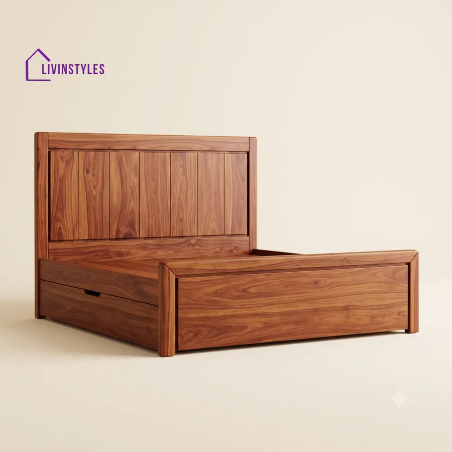 Aswini Sheesham Wood Bed With Box Storage | Wooden Bed