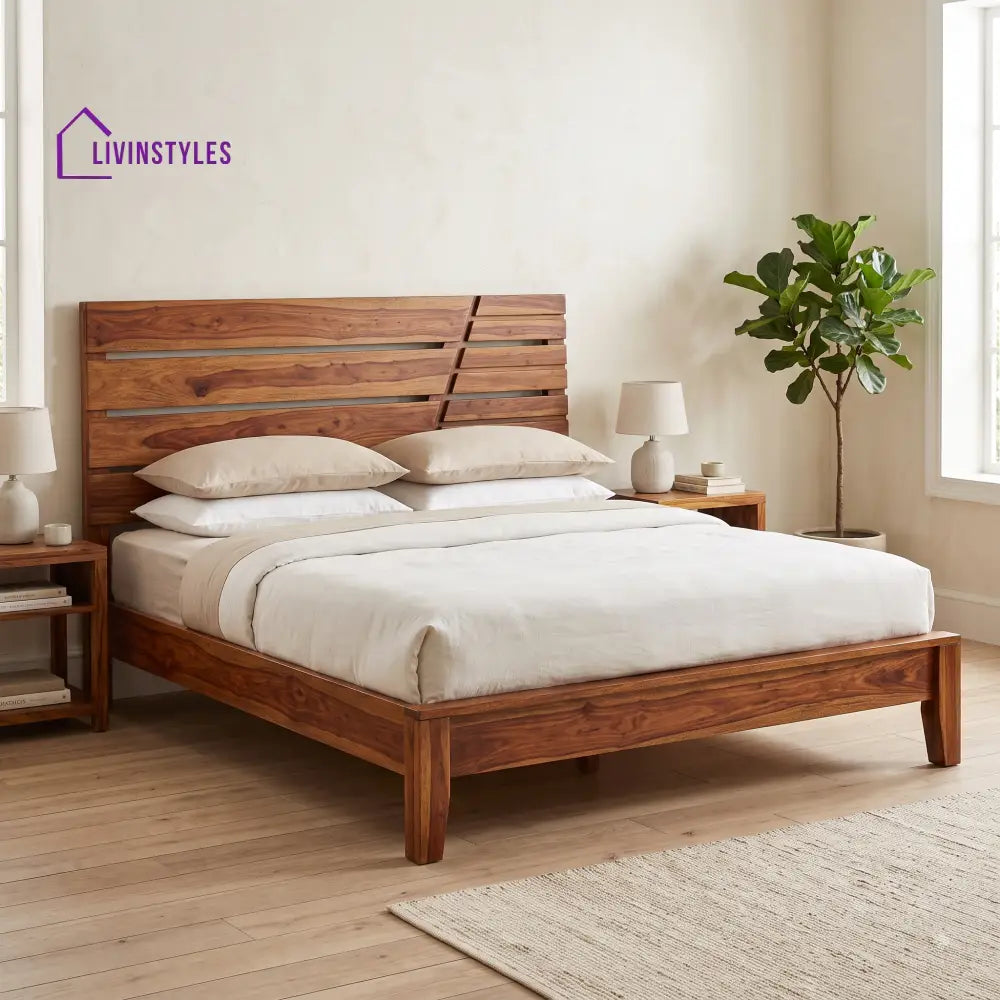 Aswini Sheesham Wood King Size Bed | Wooden Bed without Storage