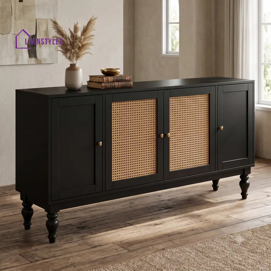Aswini Solid Wood Sideboard and Cabinet in Black Finish