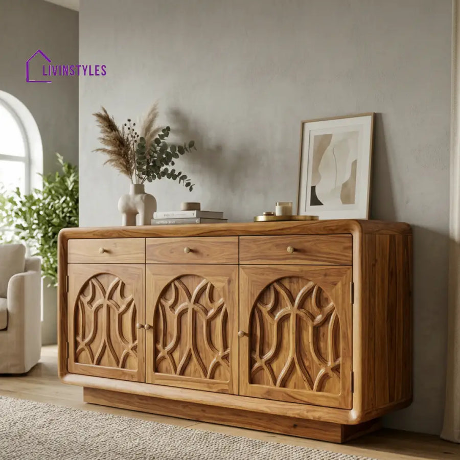 Atea Sheesham Wood Cabinet and Sideboard (Honey Finish)