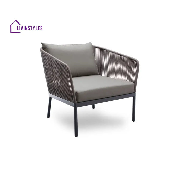 Athan Outdoor Garden Balcony Sofa Set 2 Seater 2 Single Seater 1 Center Table Set (Dark Grey) Braided and Rope - Sofa