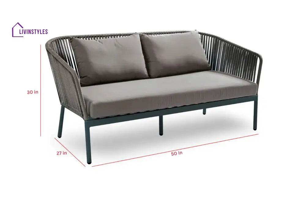 Athan Outdoor Garden Balcony Sofa Set 2 Seater 2 Single Seater 1 Center Table Set (Dark Grey) Braided and Rope - Sofa