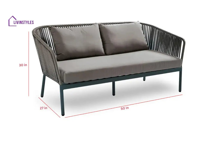 Athan Outdoor Garden Balcony Sofa Set 2 Seater 2 Single Seater 1 Center Table Set (Dark Grey) Braided and Rope - Sofa