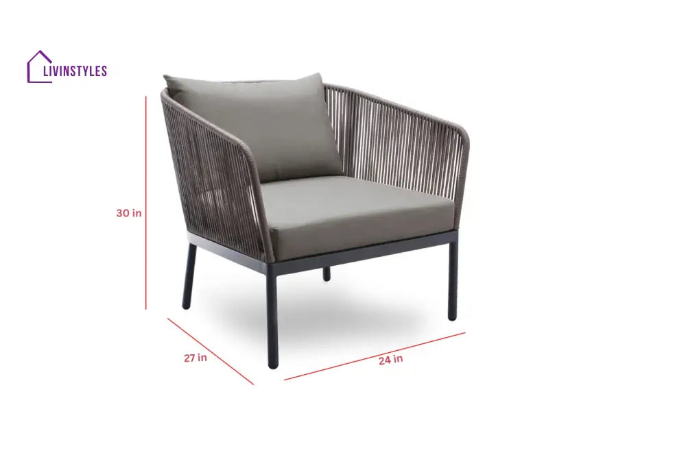 Athan Outdoor Garden Balcony Sofa Set 2 Seater 2 Single Seater 1 Center Table Set (Dark Grey) Braided and Rope - Sofa