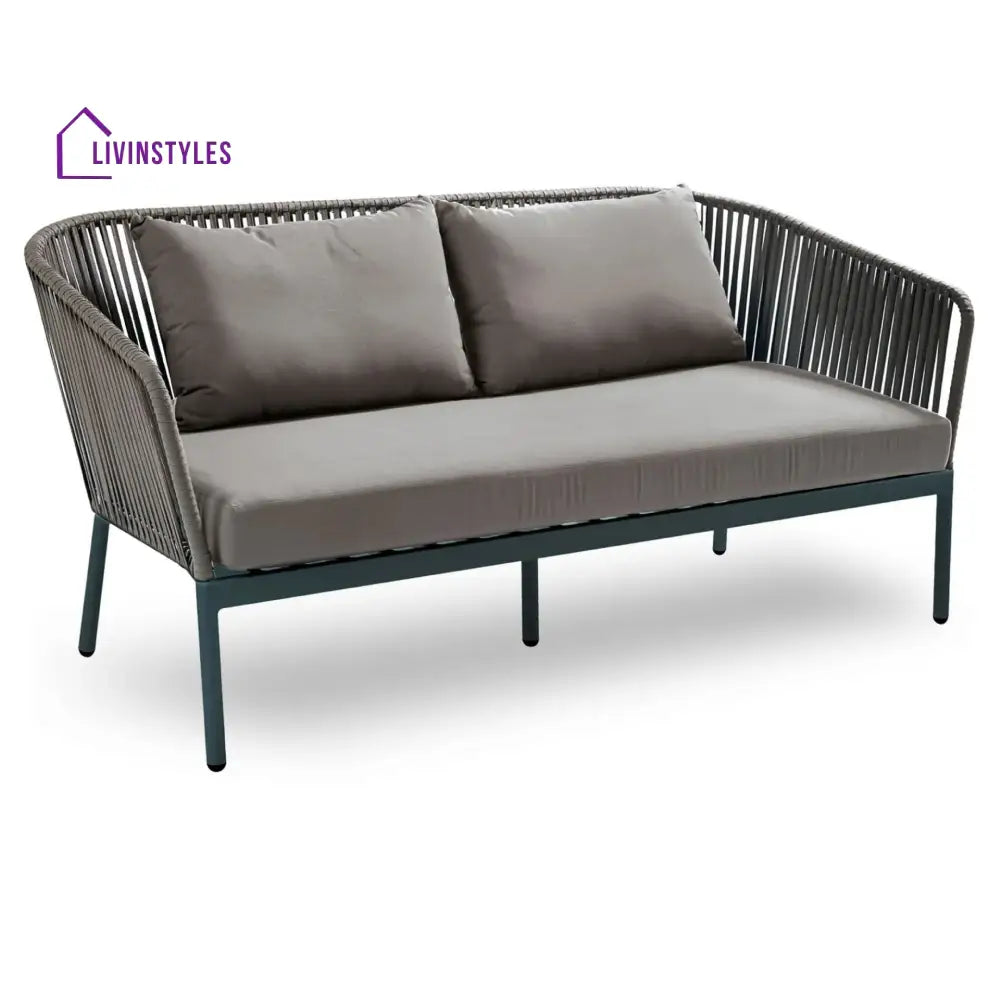 Athan Outdoor Garden Balcony Sofa Set 2 Seater 2 Single Seater 1 Center Table Set (Dark Grey) Braided and Rope - Sofa