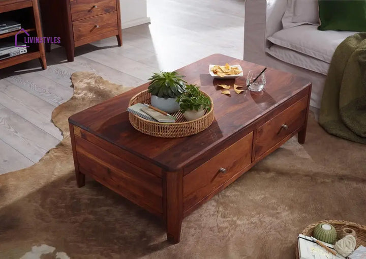 Atharv Sheesham Wood 2 Drawer Coffee Table Elegant and Functional Living Room Furniture (Sheesham Wood (W120*D70*H40Cm)