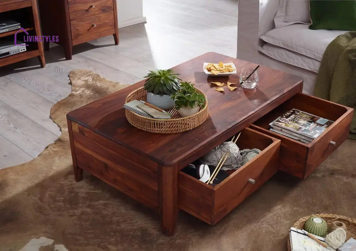 Atharv Sheesham Wood 2 Drawer Coffee Table Elegant and Functional Living Room Furniture (Sheesham Wood (W120*D70*H40Cm)