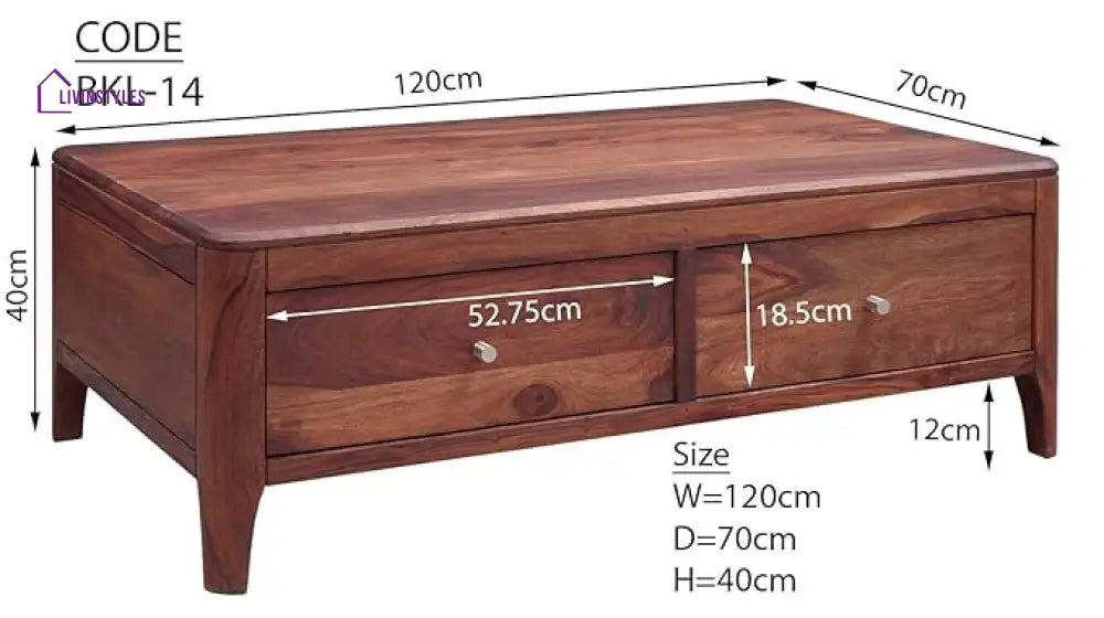 Atharv Sheesham Wood 2 Drawer Coffee Table Elegant and Functional Living Room Furniture (Sheesham Wood (W120*D70*H40Cm)