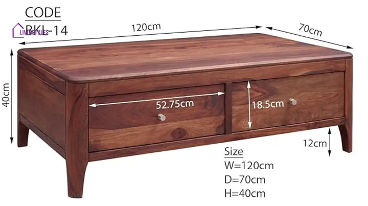 Atharv Sheesham Wood 2 Drawer Coffee Table Elegant and Functional Living Room Furniture (Sheesham Wood (W120*D70*H40Cm)