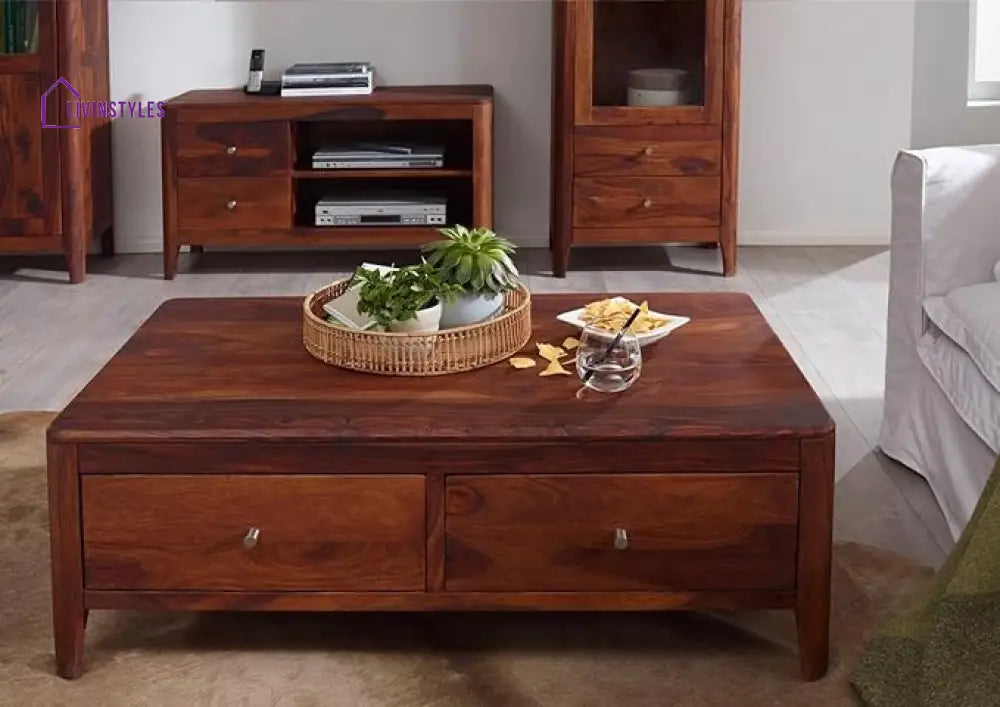 Atharv Sheesham Wood 2 Drawer Coffee Table Elegant and Functional Living Room Furniture (Sheesham Wood (W120*D70*H40Cm)
