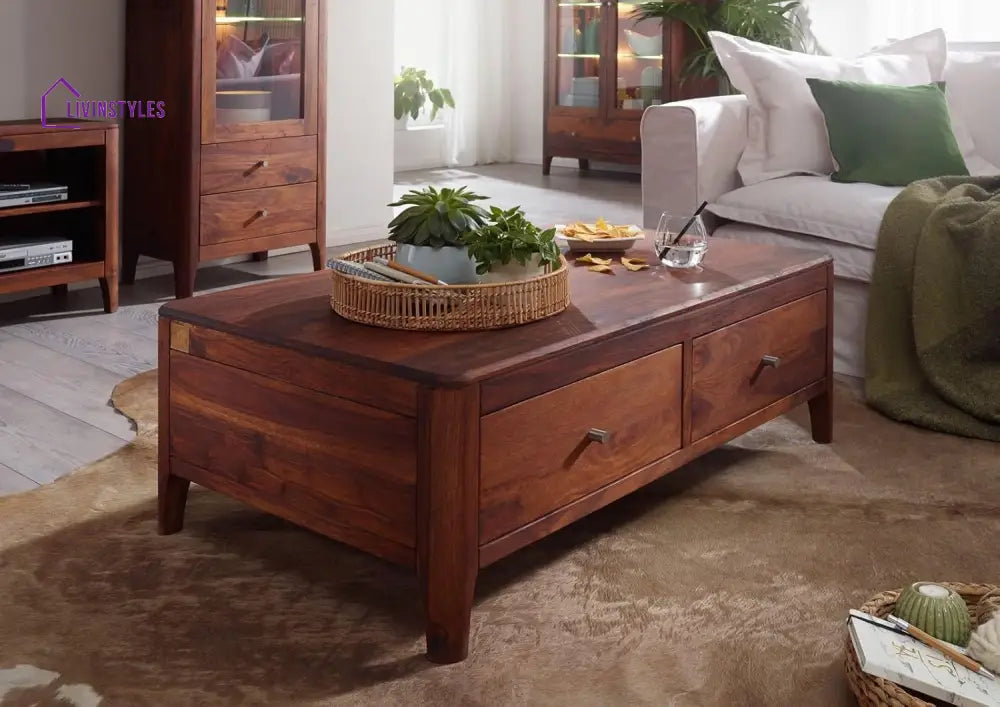 Atharv Sheesham Wood 2 Drawer Coffee Table Elegant and Functional Living Room Furniture (Sheesham Wood (W120*D70*H40Cm)