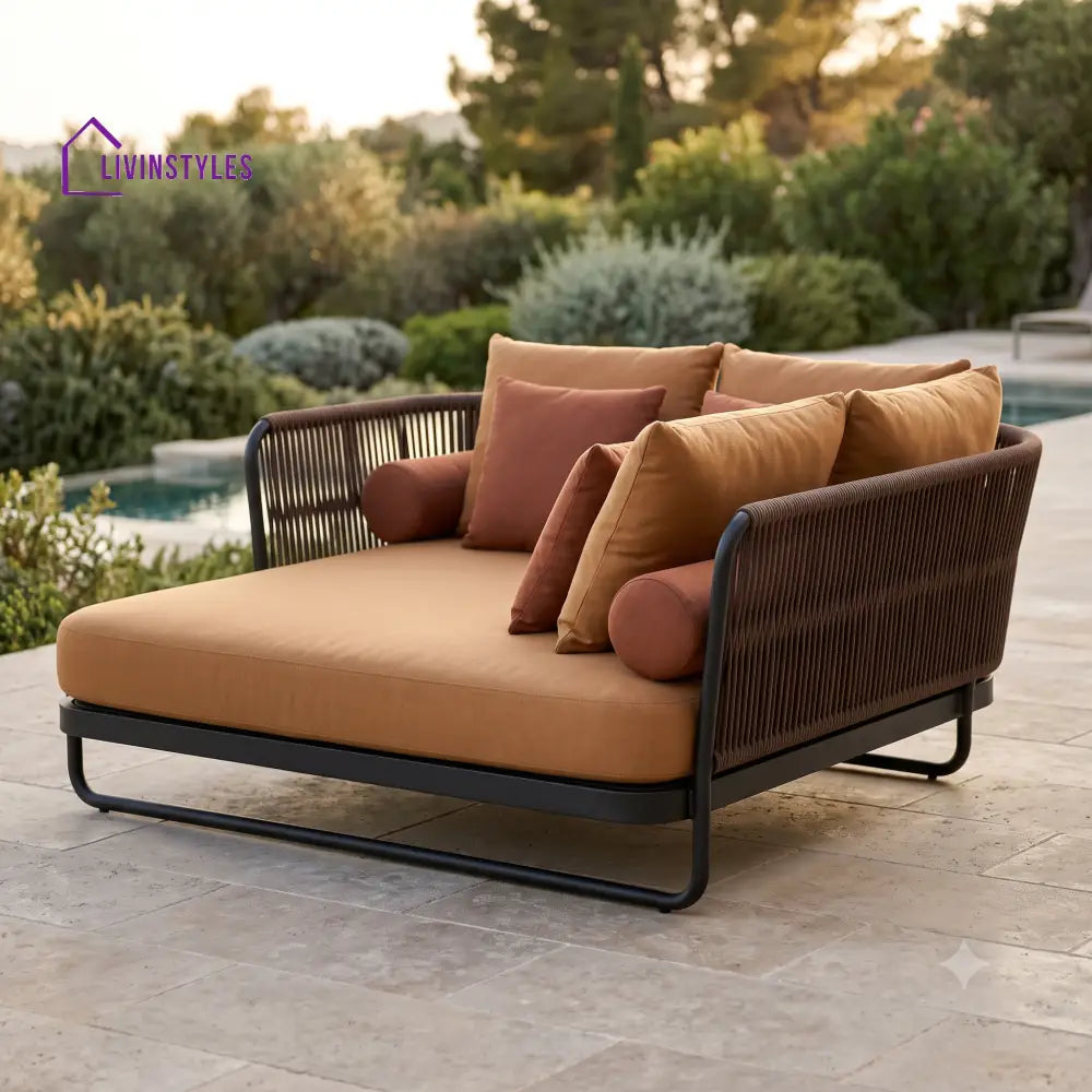 Athenais Premium Outdoor Day Bed in Metal Frame with Powder Coated & Rope