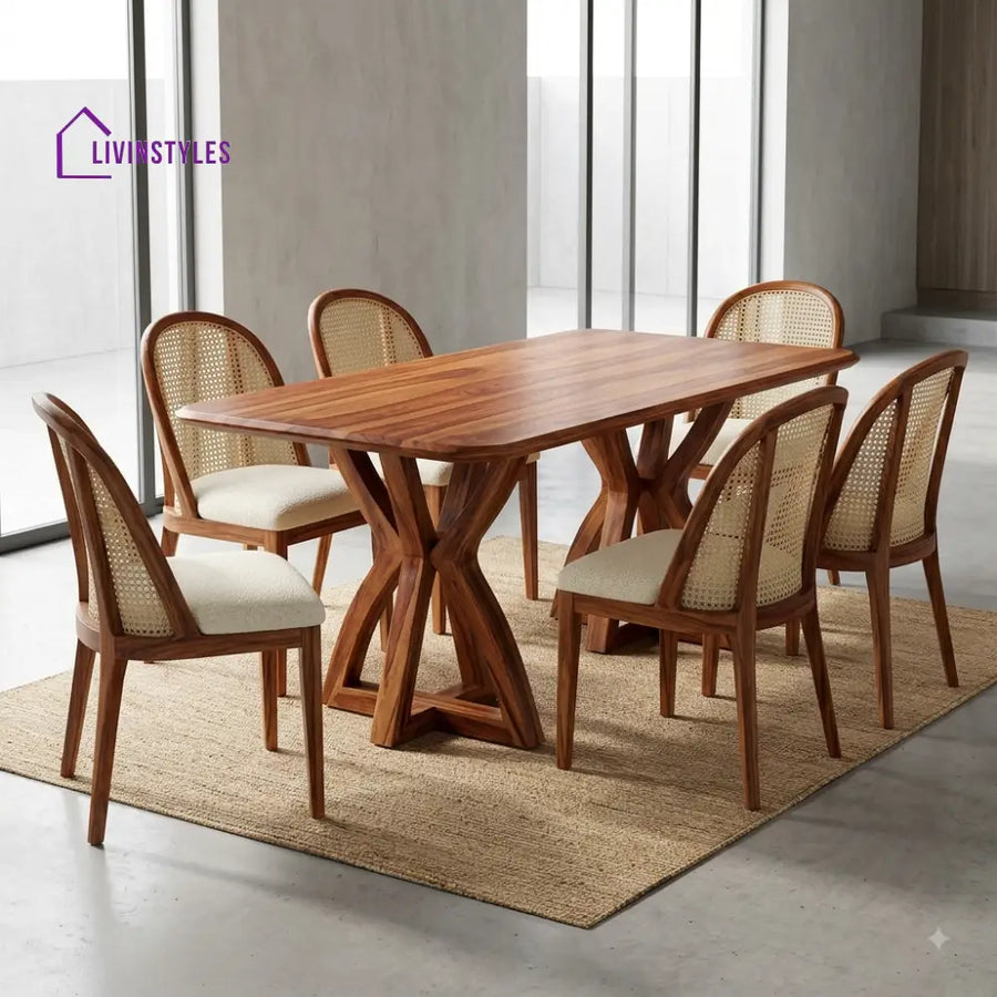 Athira Premium Wooden 6 Seater Dining Table Set