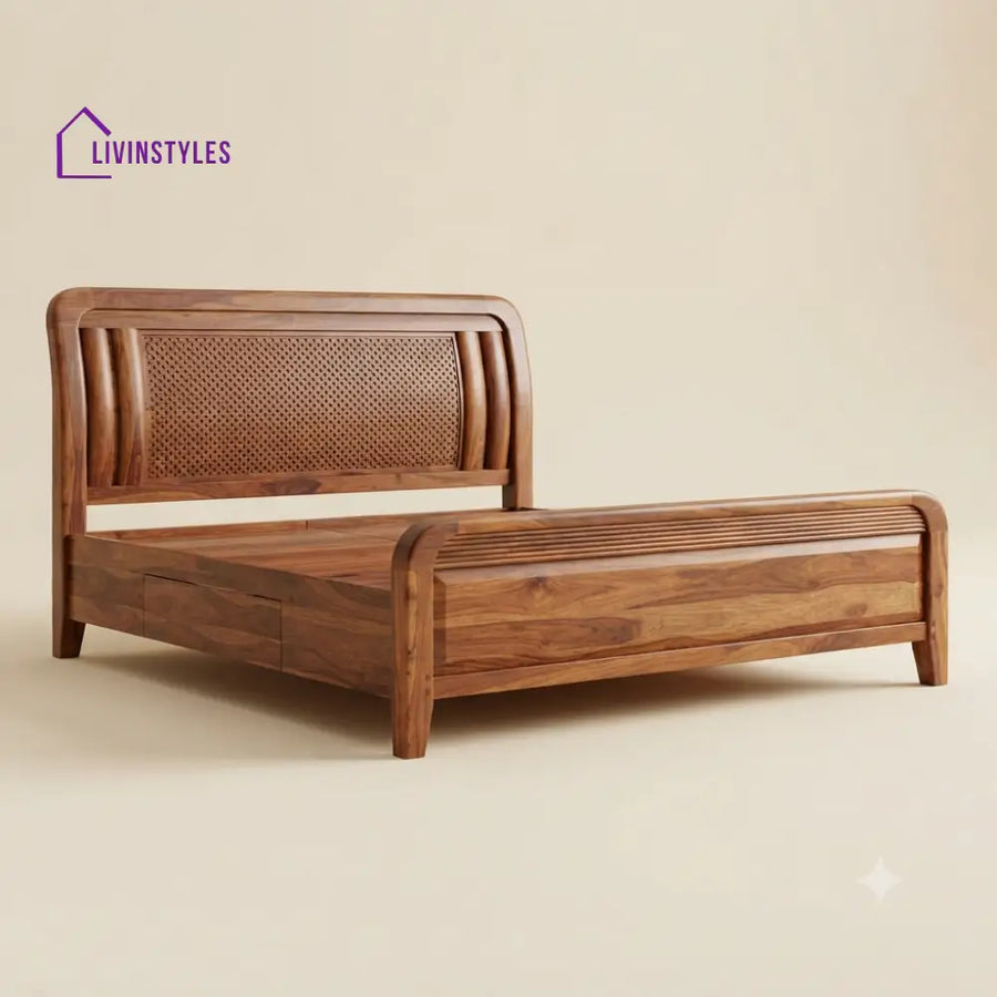 Athira Sheesham Wood Bed With Box Storage | Wooden Bed