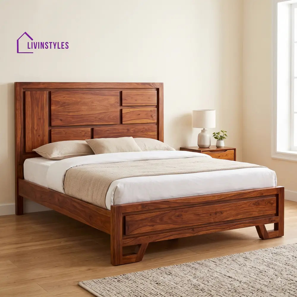 Athira Sheesham Wood King Size Bed | Wooden Bed without Storage