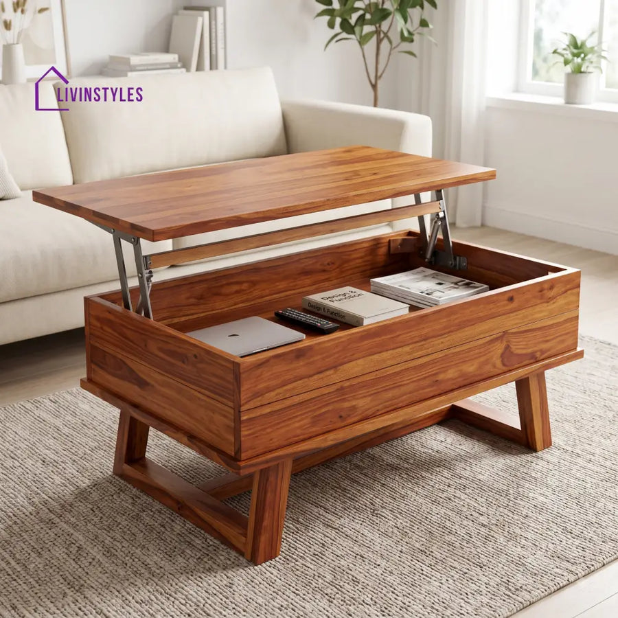Athira Sheesham Wood Lift Top Coffee Table for Living Room
