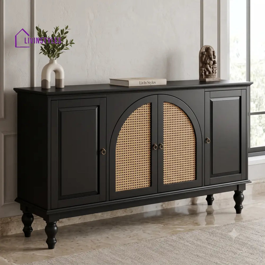 Athira Solid Wood Sideboard and Cabinet in Black Finish