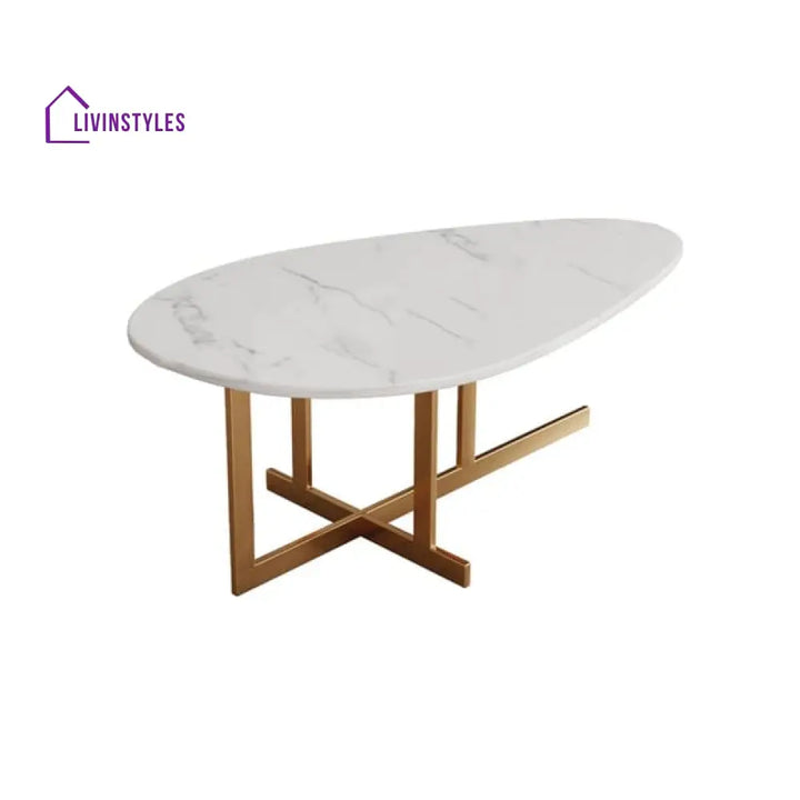 Atlanta Modern White Coffee Table With Marble Top In Stainless Steel Pvd Coated Tables