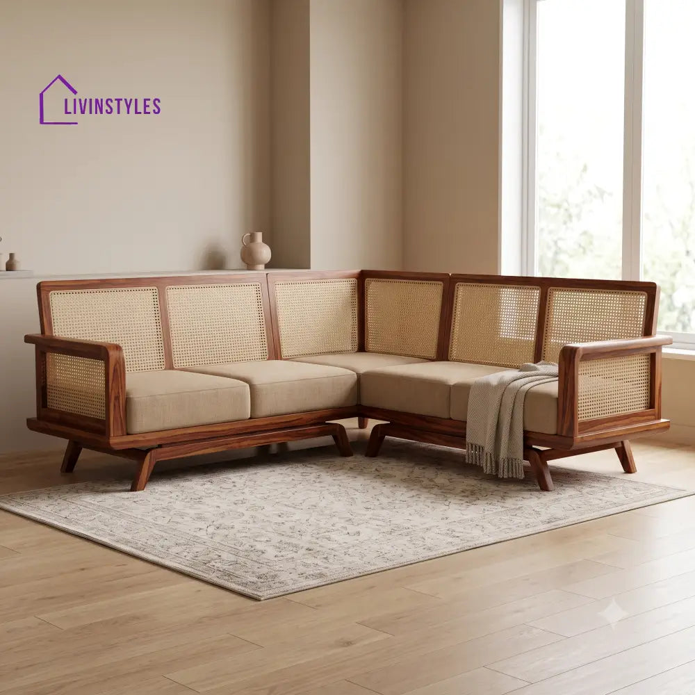Aubin Premium L Shaped Wooden Sofa Set for Living Room