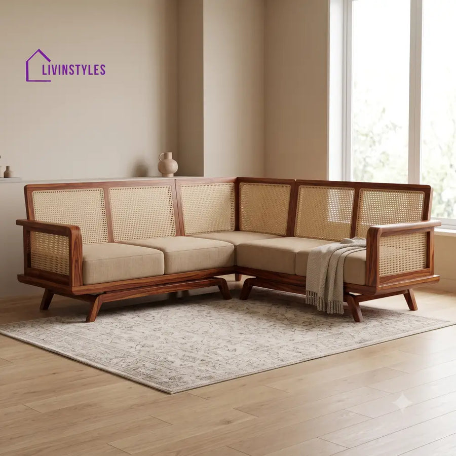 Aubin Premium L Shaped Wooden Sofa Set for Living Room