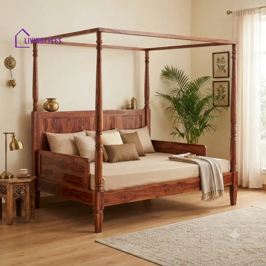 Audrey Wooden Divan Bed for Living Room | Solid Sheesham Wood