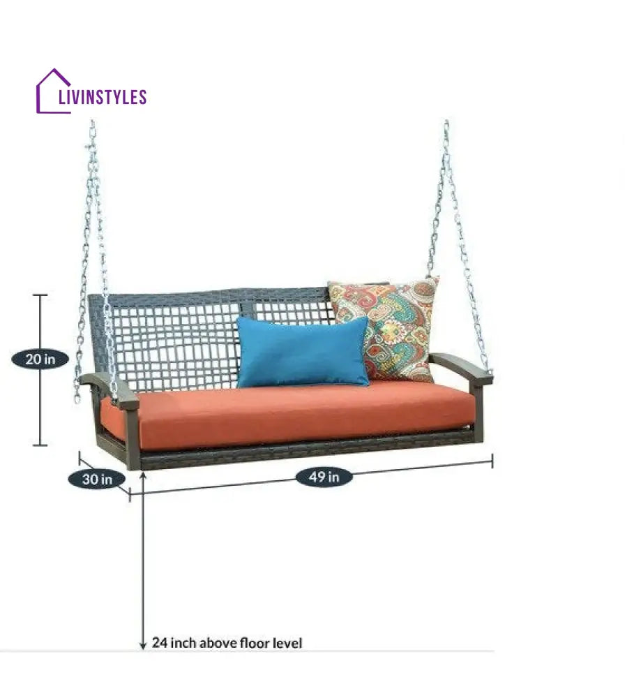 Augusto Double Seater Hanging Swing Without Stand For Balcony Garden Swing (Dark Brown) - Swings