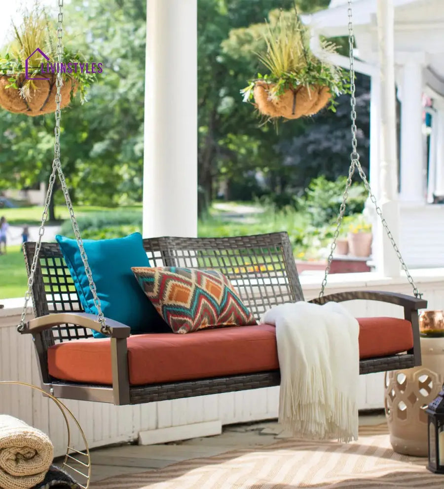Augusto Double Seater Hanging Swing Without Stand For Balcony Garden Swing (Dark Brown) - Swings