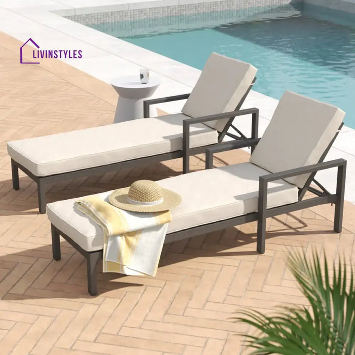 Aura Outdoor Swimming Poolside Lounger Set of 2 (Brown) - Loungers