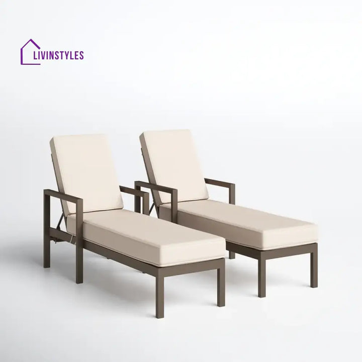 Aura Outdoor Swimming Poolside Lounger Set of 2 (Brown) - Loungers