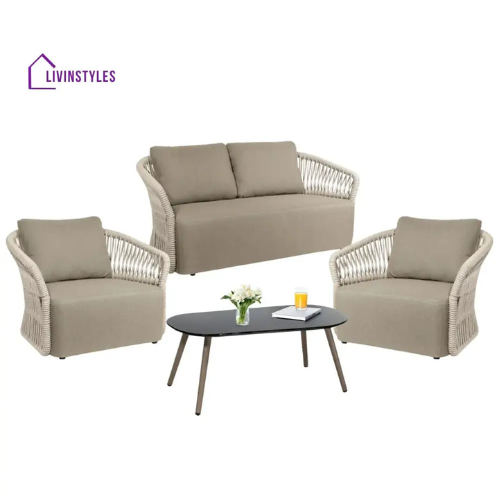 Aurelia 4-Piece Outdoor Braid & Rope Sofa Set (Beige & Dark Cream) - Sofa Set