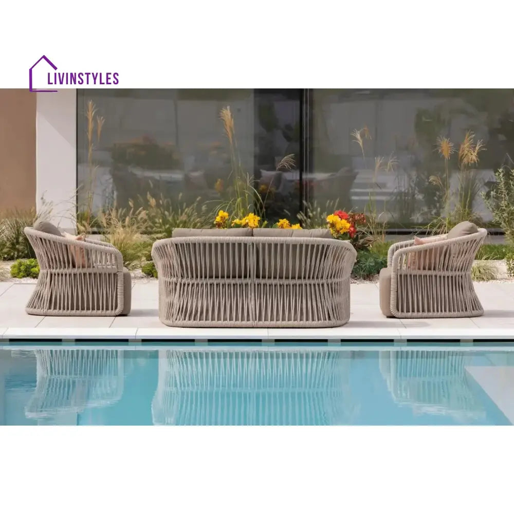 Aurelia 4-Piece Outdoor Braid & Rope Sofa Set (Beige & Dark Cream) - Sofa Set