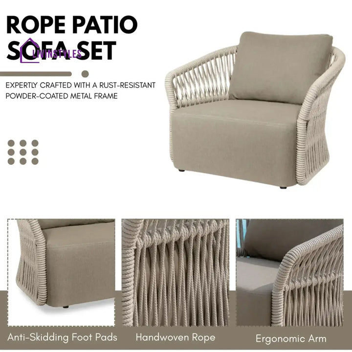 Aurelia 4-Piece Outdoor Braid & Rope Sofa Set (Beige & Dark Cream) - Sofa Set