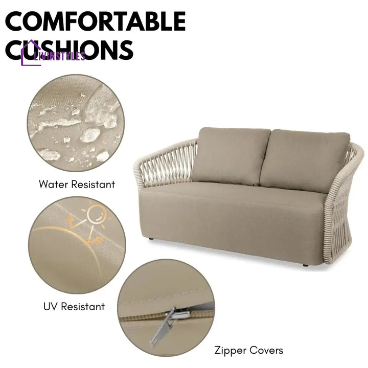 Aurelia 4-Piece Outdoor Braid & Rope Sofa Set (Beige & Dark Cream) - Sofa Set