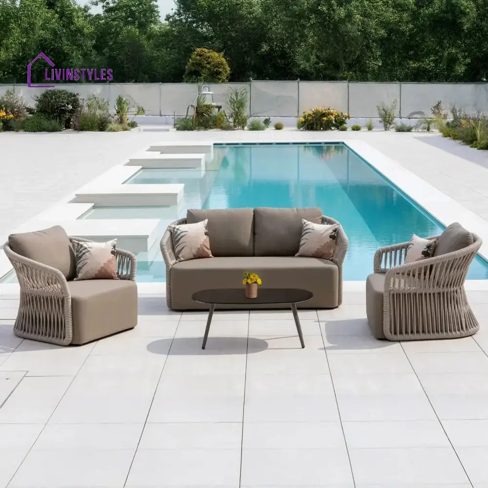Aurelia 4-Piece Outdoor Braid & Rope Sofa Set (Beige & Dark Cream) - Sofa Set