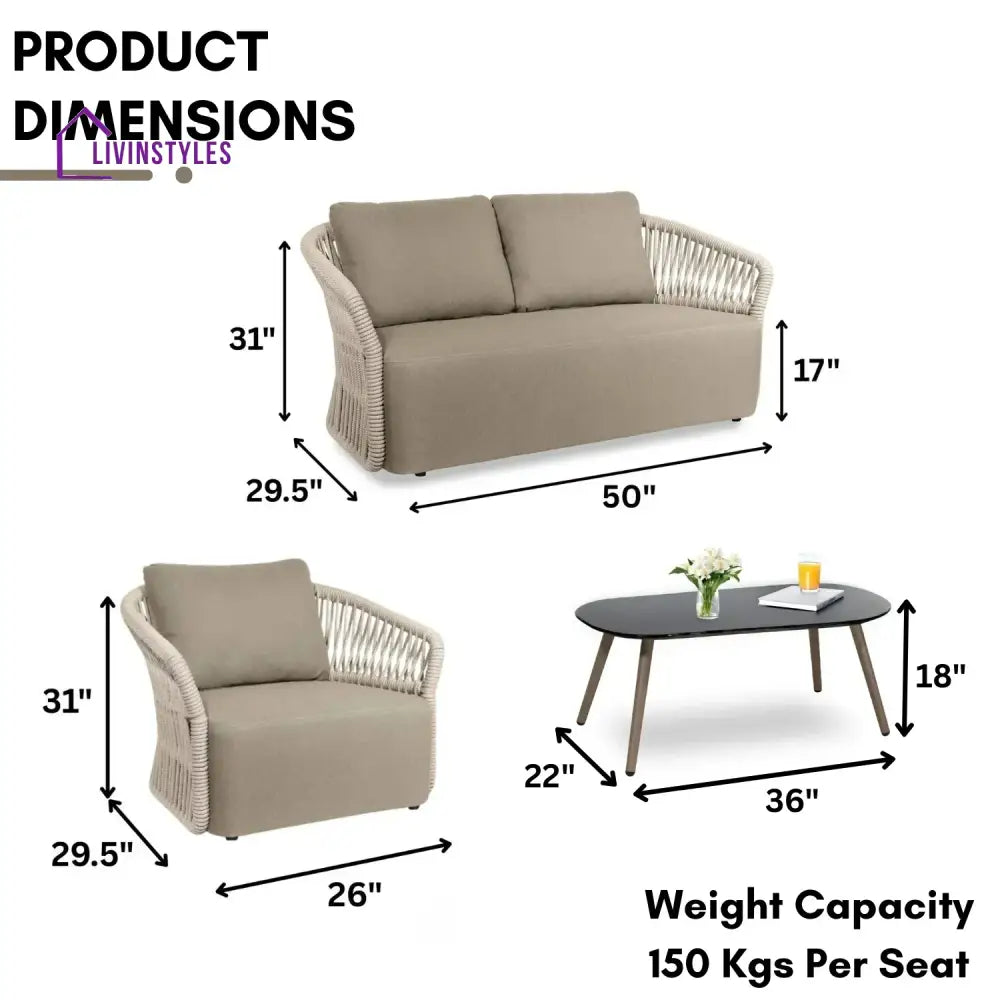 Aurelia 4-Piece Outdoor Braid & Rope Sofa Set (Beige & Dark Cream) - Sofa Set
