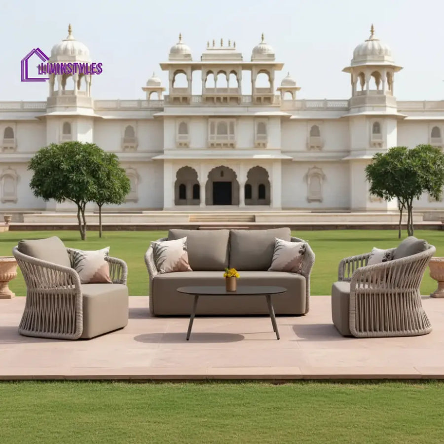 Aurelia 4-Piece Outdoor Braid & Rope Sofa Set (Beige & Dark Cream) - Sofa Set