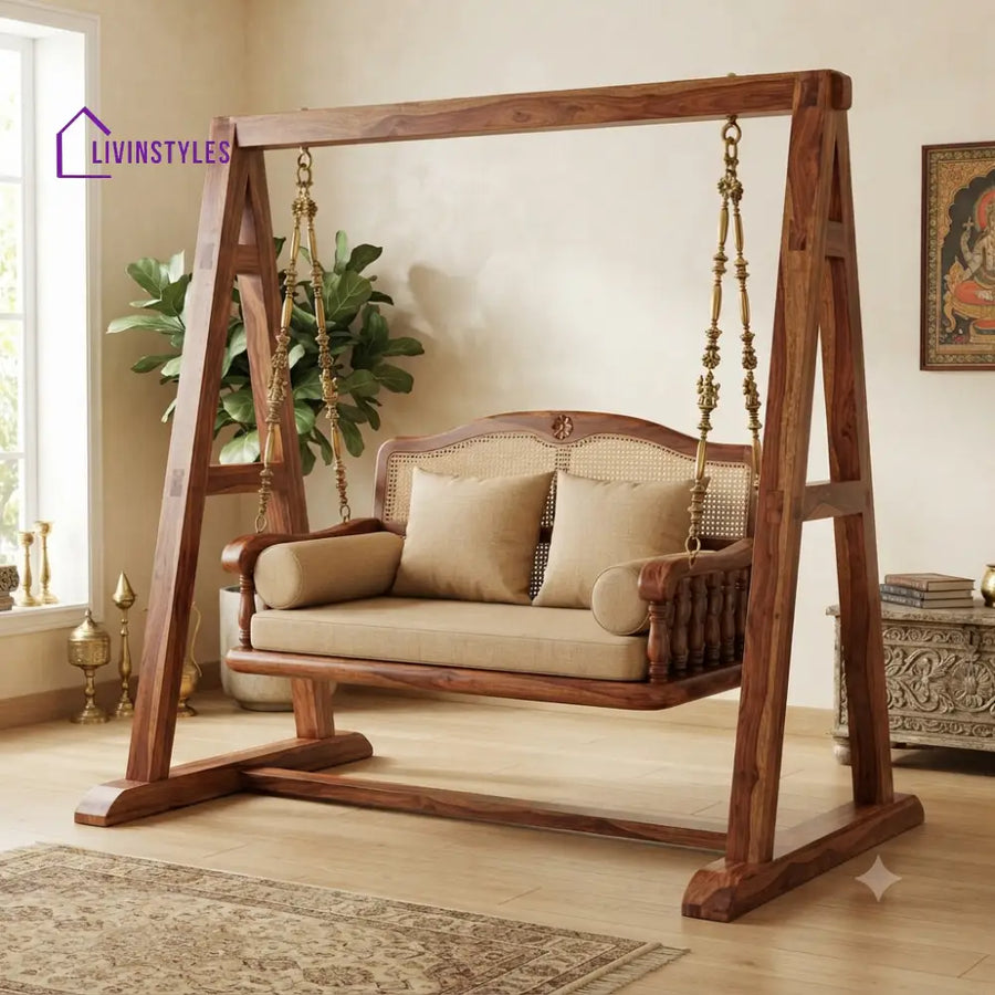 Aurélie 2 Seater Wooden Swing for Home | Wooden Jhula for home