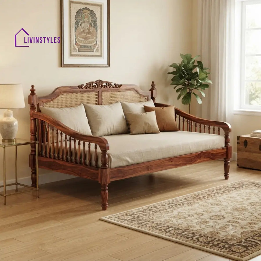 Aurélie Wooden Divan Bed for Living Room | Solid Sheesham Wood