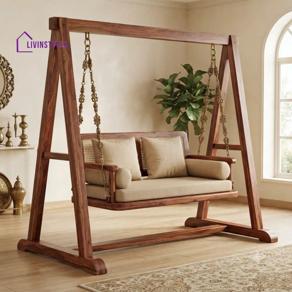 Aurélien 2 Seater Wooden Swing for Home | Wooden Jhula for home