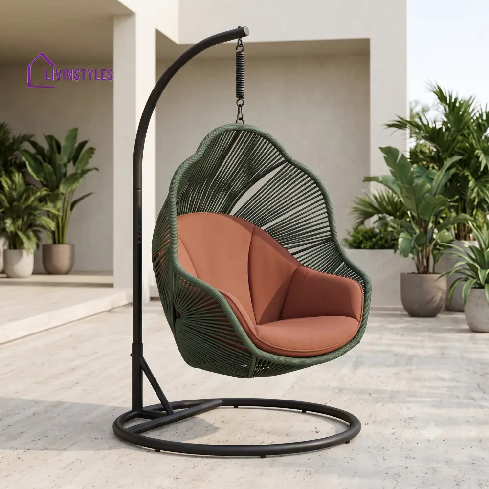 Aurelien Metal Frame Swing Chair With Stand And Woven Rope Seat
