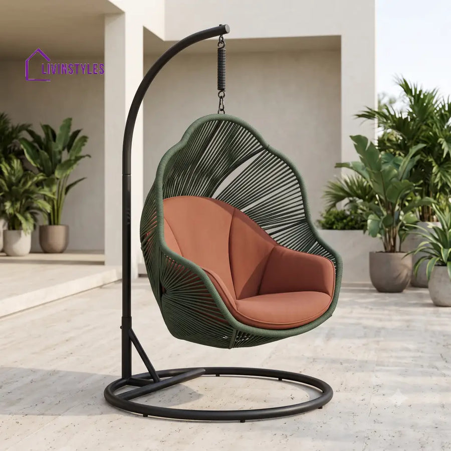 Aurelien Metal Frame Swing Chair With Stand And Woven Rope Seat