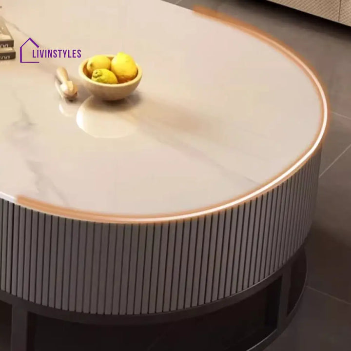 Aurora Living Room Table | Designer Stainless Steel Frame and MDF Work | Ceramic Marble Top