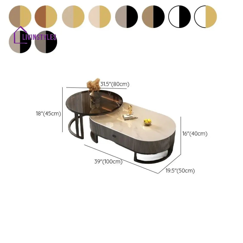 Aurora Living Room Table | Designer Stainless Steel Frame and MDF Work | Ceramic Marble Top